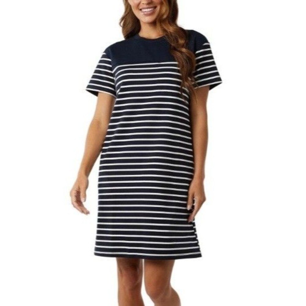 32 Degrees Women's XL Navy & White Striped Midi T-Shirt Dress NWT